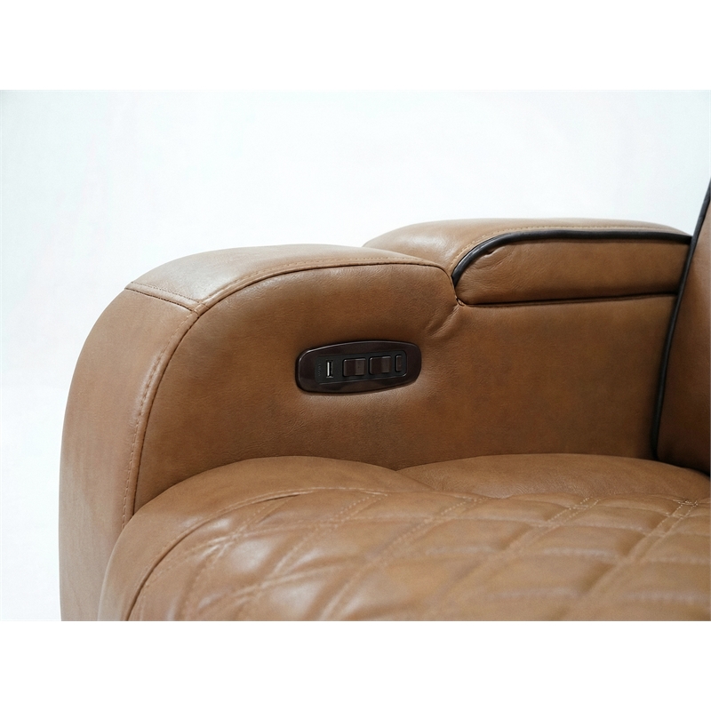 Jazz Lt Brown Faux Leather Pwr Recl. 3PC Set+BT Spkrs+LED+Wrls Chrg+USB+Cuphldrs