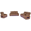 Jazz Lt Brown Faux Leather Pwr Recl. 3PC Set+BT Spkrs+LED+Wrls Chrg+USB+Cuphldrs