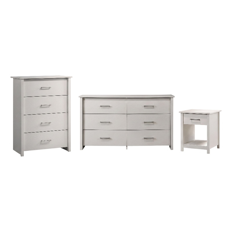 Celeste 3 pc White Engineered Wood Dresser Chest Nighstand Bedroom Set