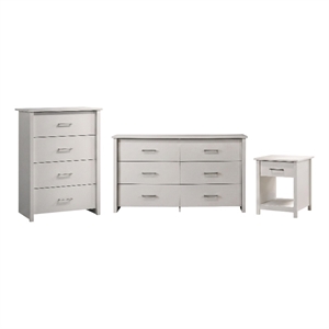 Celeste 3 pc White Engineered Wood Dresser Chest Nighstand Bedroom Set