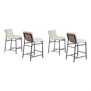 Lahni Set of 4 White Boucle 26-inch Counter Stools with Iron Legs