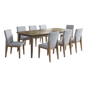 Bistro 9-Pc Walnut Mixed Wood Fin.Dining Set-Extendable Tbl & 8 Linen Chrs