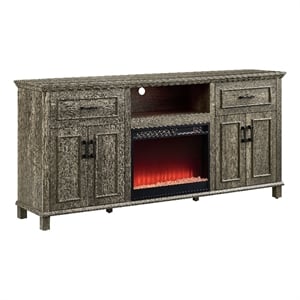 David 70&quot Gray Engineered Wood Fireplace TV Stand with Heater+LED and Storage