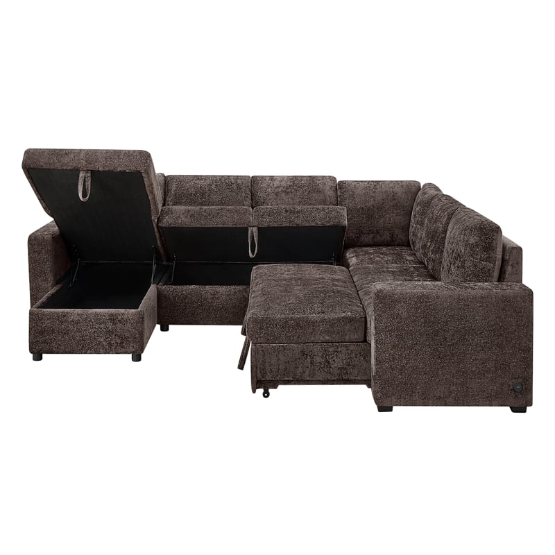 Esmeralda 122-inch Chocolate Chenille Modular Sleeper Sectional Sofa