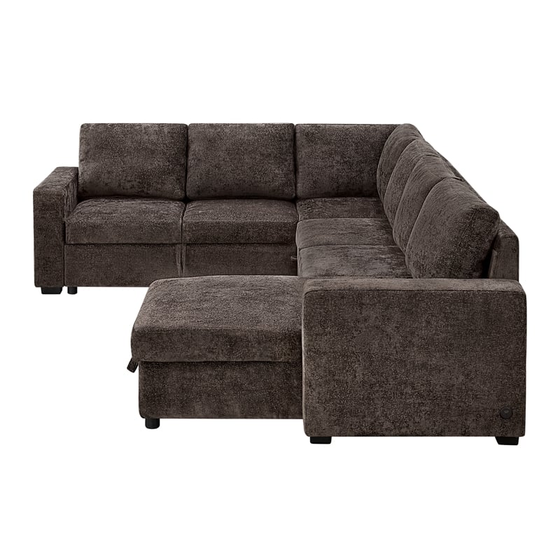 Esmeralda 122-inch Chocolate Chenille Modular Sleeper Sectional Sofa