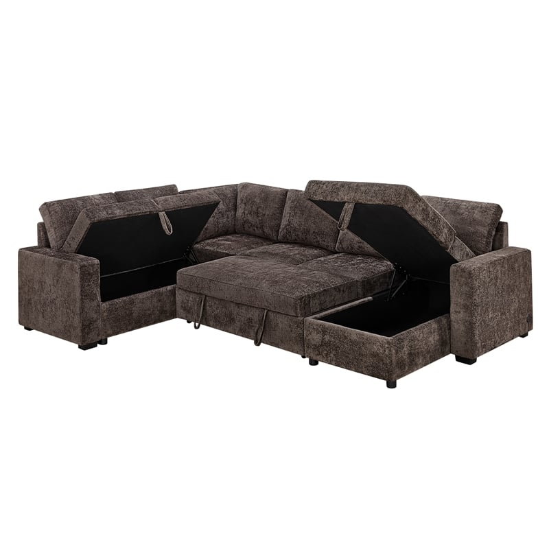 Esmeralda 122-inch Chocolate Chenille Modular Sleeper Sectional Sofa