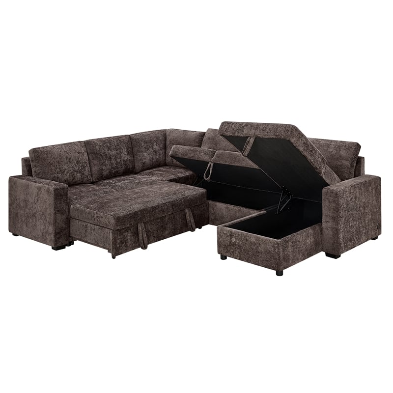 Esmeralda 122-inch Chocolate Chenille Modular Sleeper Sectional Sofa