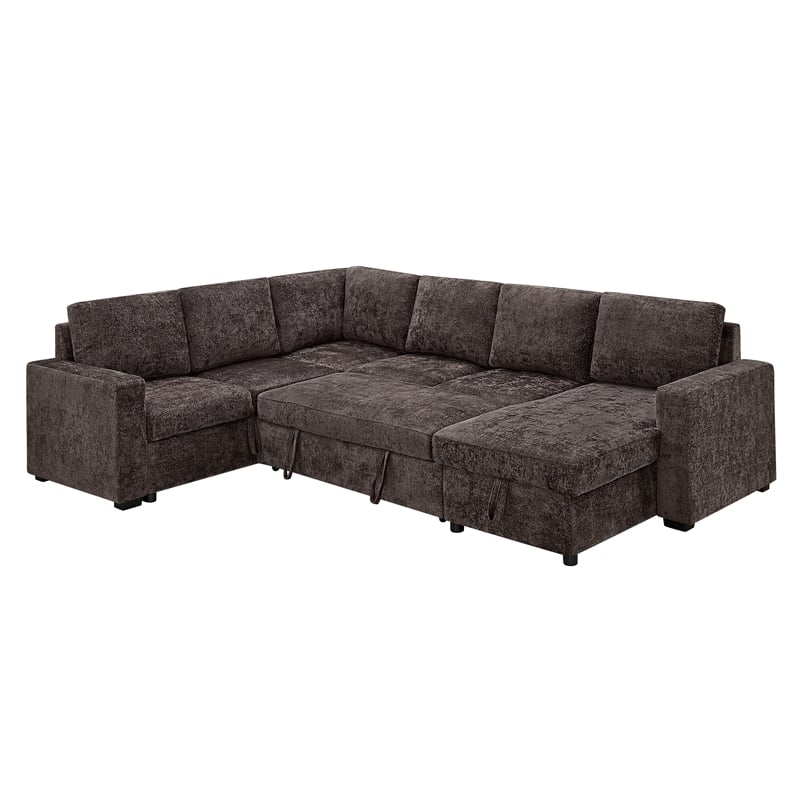 Esmeralda 122-inch Chocolate Chenille Modular Sleeper Sectional Sofa