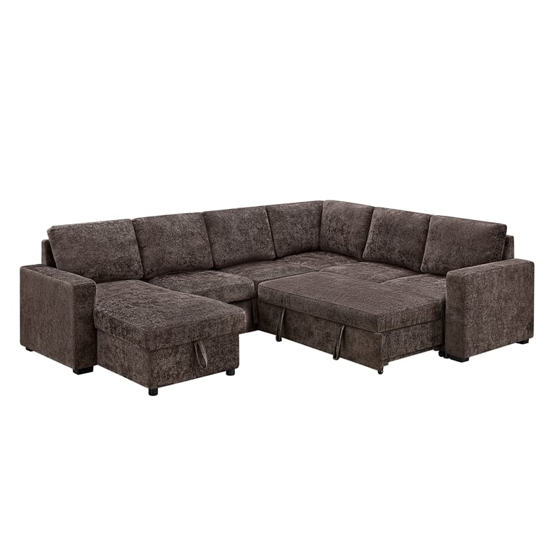 Esmeralda 122-inch Chocolate Chenille Modular Sleeper Sectional Sofa