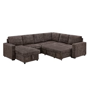 Esmeralda 122-inch Chocolate Chenille Modular Sleeper Sectional Sofa