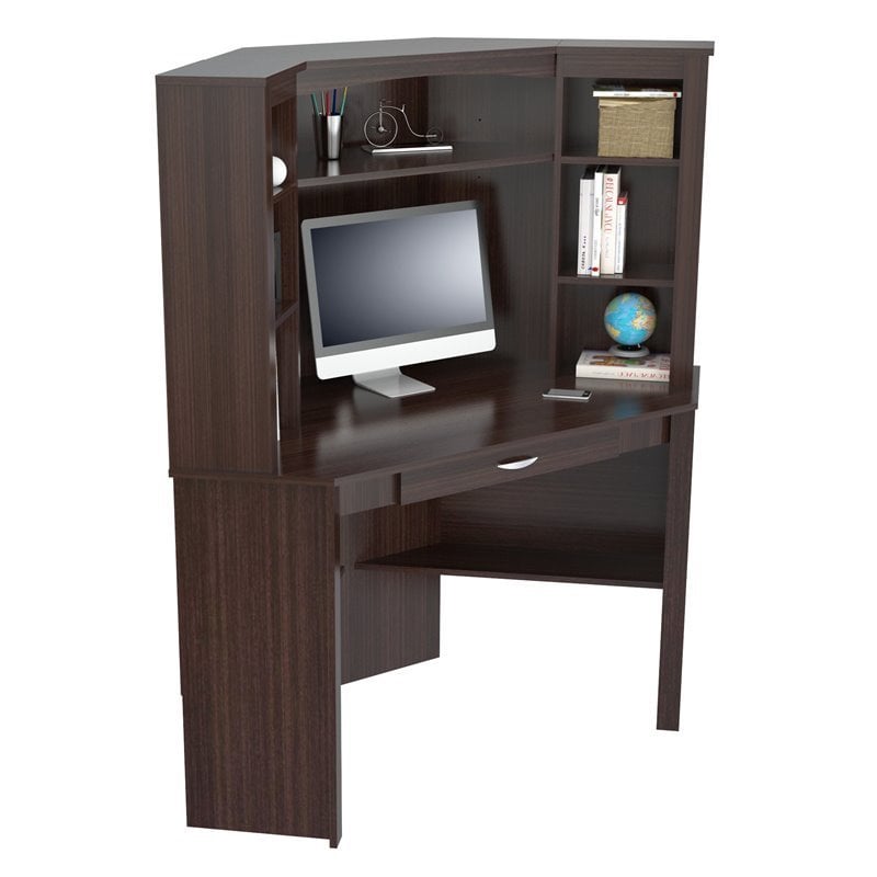 Inval Velvediere Espresso Corner Computer Desk With Hutch Cc 7101