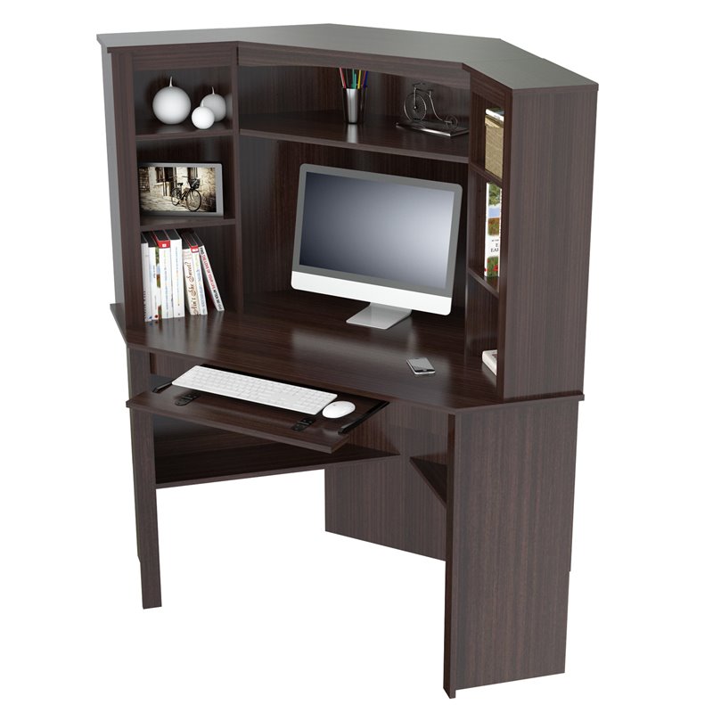 Inval Velvediere Espresso Corner Computer Desk With Hutch Cc 7101