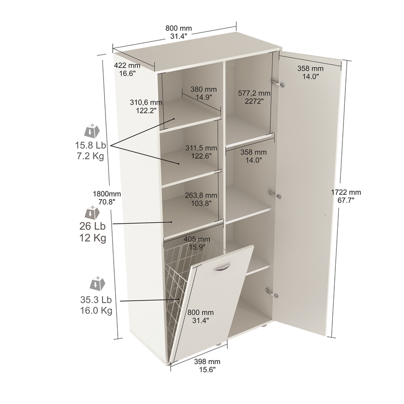 Inval White Utility Storage Cabinet With Tilt Bin Gm 0440