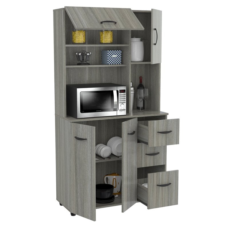 Inval Kitchen Microwave in Smoke Oak Engineered Wood