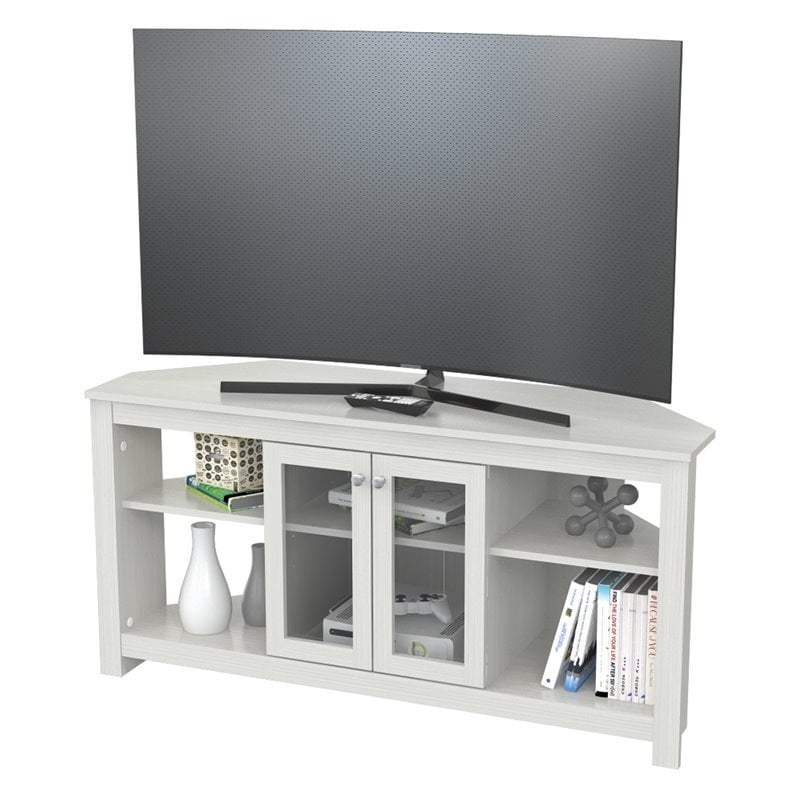 Inval Corner Tv Stand With Glass Doors In Washed Oak Mtv 20119