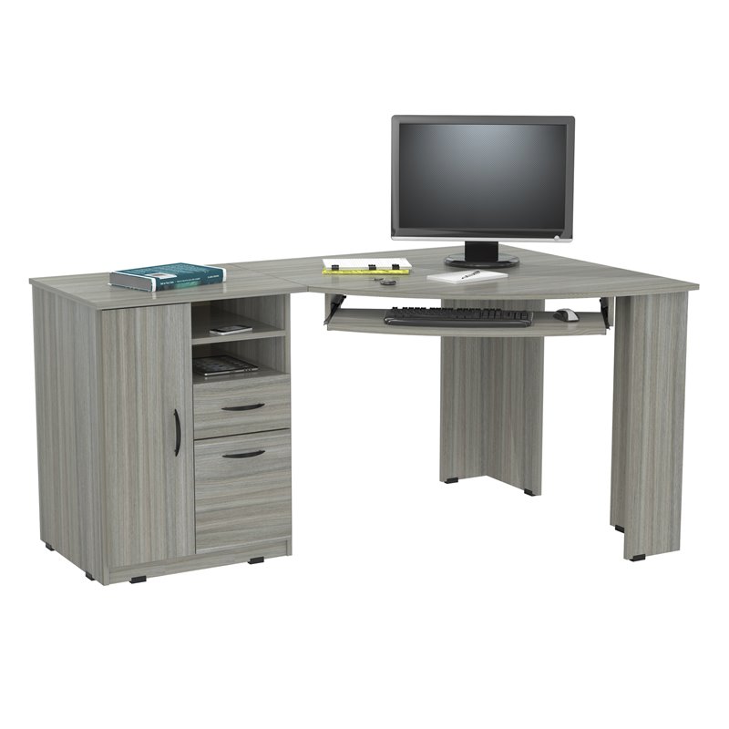 Inval America Corner Computer Desk in Smoke Oak Engineered Wood