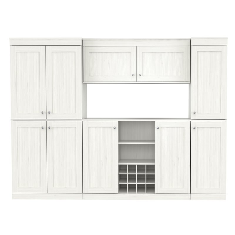 Inval Shaker Style 4 Piece Buffet and Pantry Set in Washed Oak