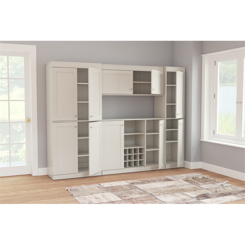 Inval Shaker Style 4 Piece Buffet and Pantry Set in Washed Oak