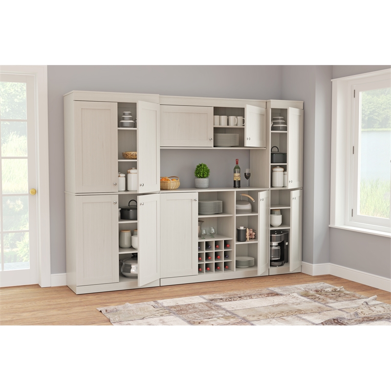 Inval Shaker Style 4 Piece Buffet and Pantry Set in Washed Oak