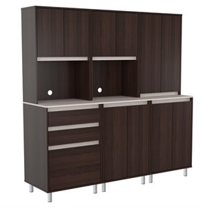 inval ambrossia 3 piece breakroom pantry in espresso and gray engineered wood