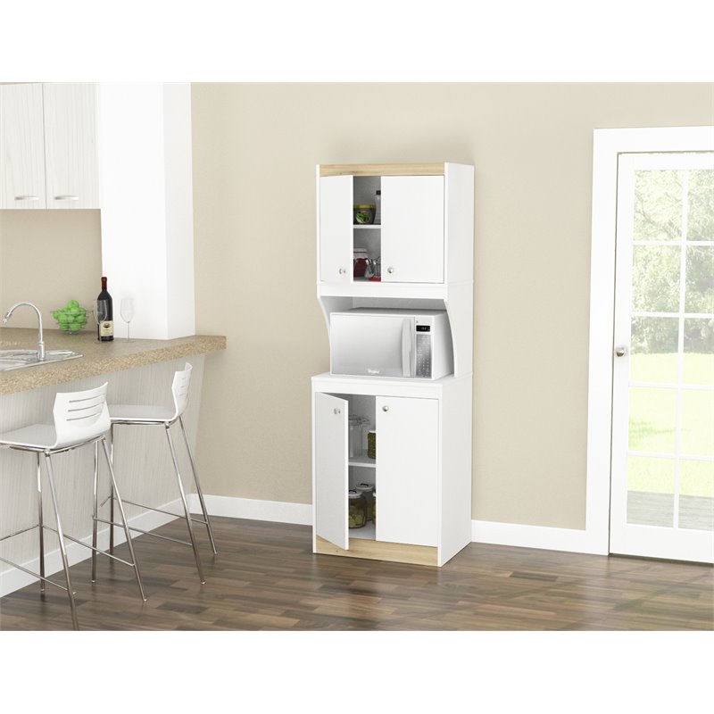 Inval Galley 4 Door Pantry With Microwave Storage In White And Oak