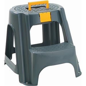 rimax 2-step plastic step stool with top organizer compartment in gray