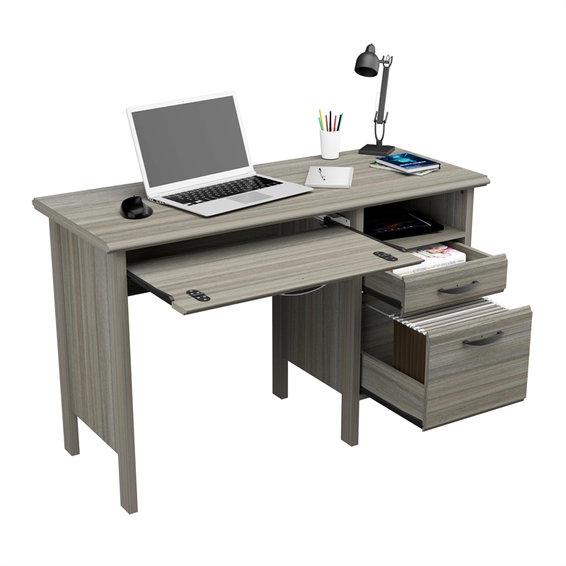 Inval 2-Drawer L Shaped Computer Desk, Smoke Oak