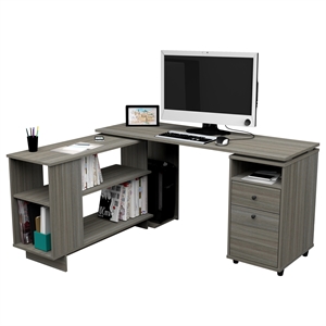 inval america l-shaped engineered wood reversible computer desk in gray