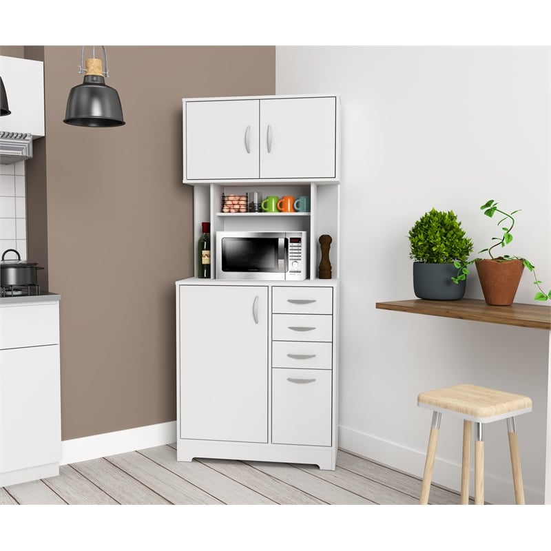 Inval Engineered Wood Kitchen Microwave Corner Storage Cabinet in White ...