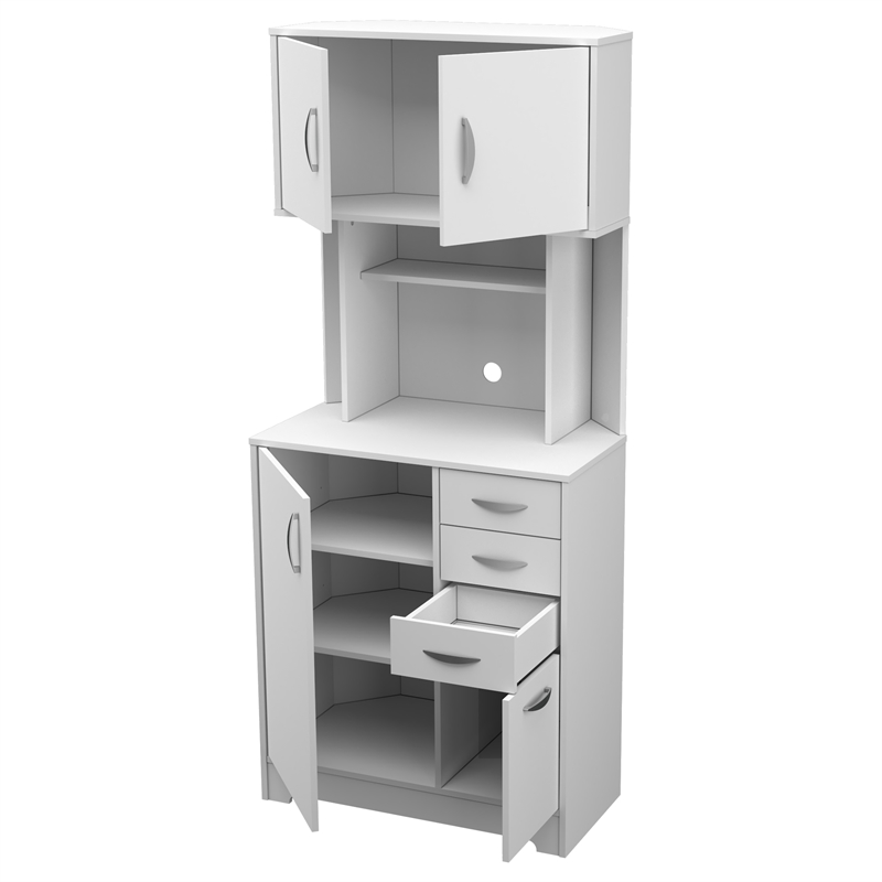 Inval Engineered Wood Kitchen Microwave Corner Storage Cabinet in White ...