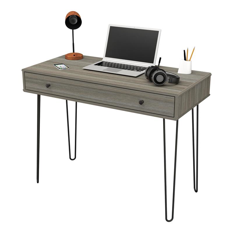 Inval America 1 Drawer Computer Desk with Hairpin Legs in Gray Smoke