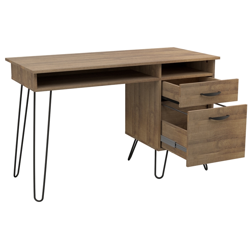 Inval 2Drawer MidCentury Computer Desk in Brown Amaretto