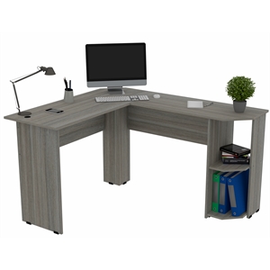 inval america merlin l-shape computer desk in gray smoke oak