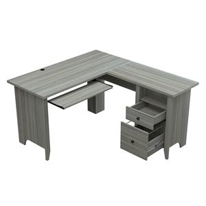 inval 2-drawer l-shape computer desk in gray smoke oak
