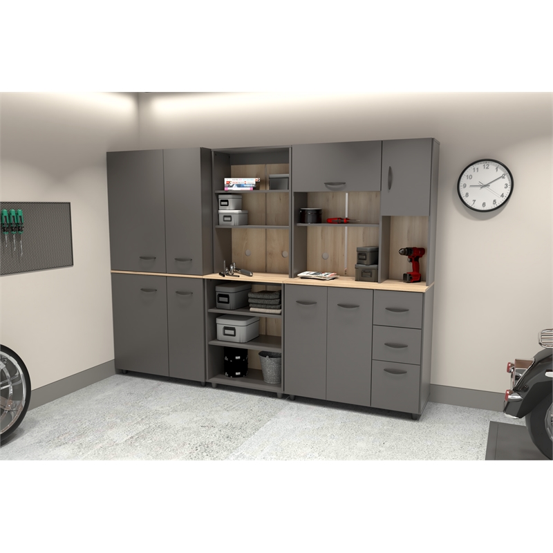 Inval Proforte 3Piece Garage Set in Dark Gray and Maple