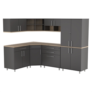 inval kratos 7-piece garage cabinet set in dark gray and maple