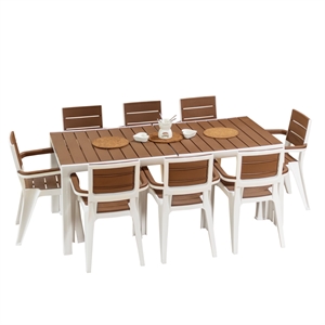 inval madeira 8-seat patio dining table and armchair set in white/teak brown
