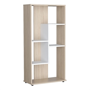 inval 4 compartment open storage bookcase in sand oak/white