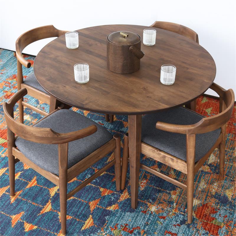 Mid-Century Modern Charlotte Brown Walnut Wood Round Dining Table