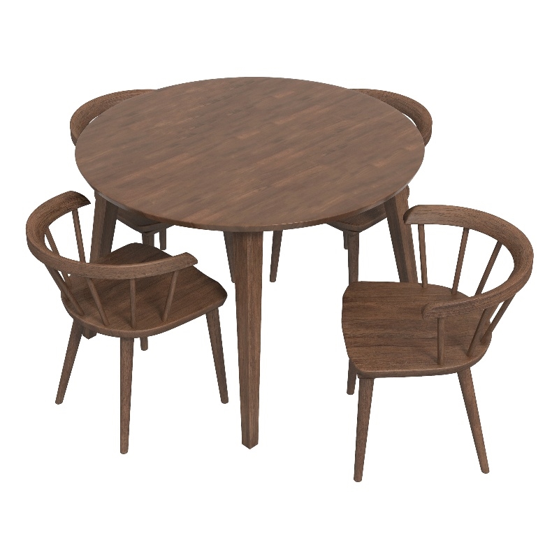 Elora Mid-Century Dining Set Solid Wood Table and Chairs in Brown