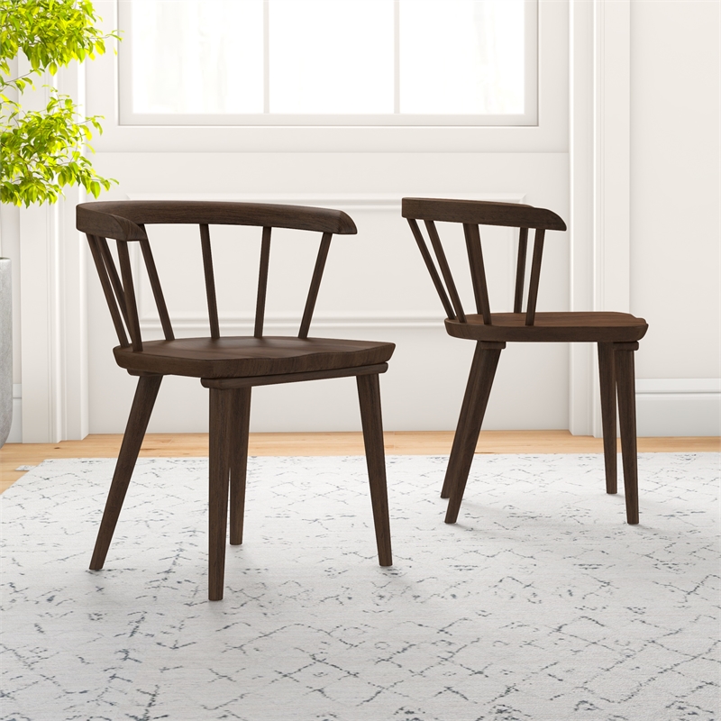 Riley Mid-Century Modern Solid Wood Dining Chair in Brown (Set of 2)