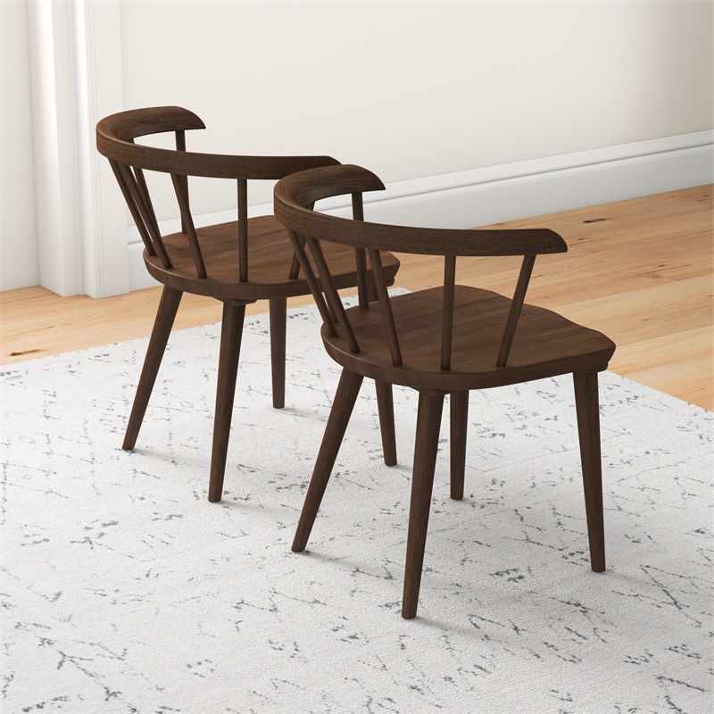 Riley Mid-Century Modern Solid Wood Dining Chair in Brown (Set of 2)