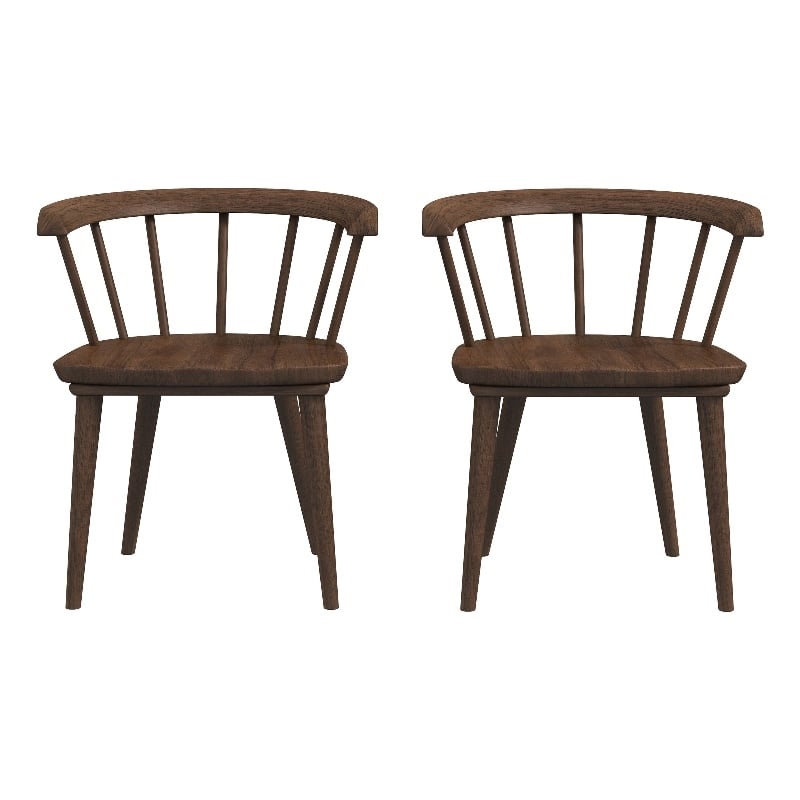 Riley Mid-Century Modern Solid Wood Dining Chair in Brown (Set of 2)