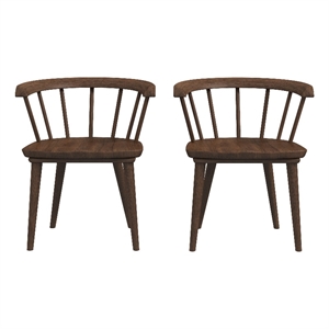 Riley Mid-Century Modern Solid Wood Dining Chair in Brown (Set of 2)