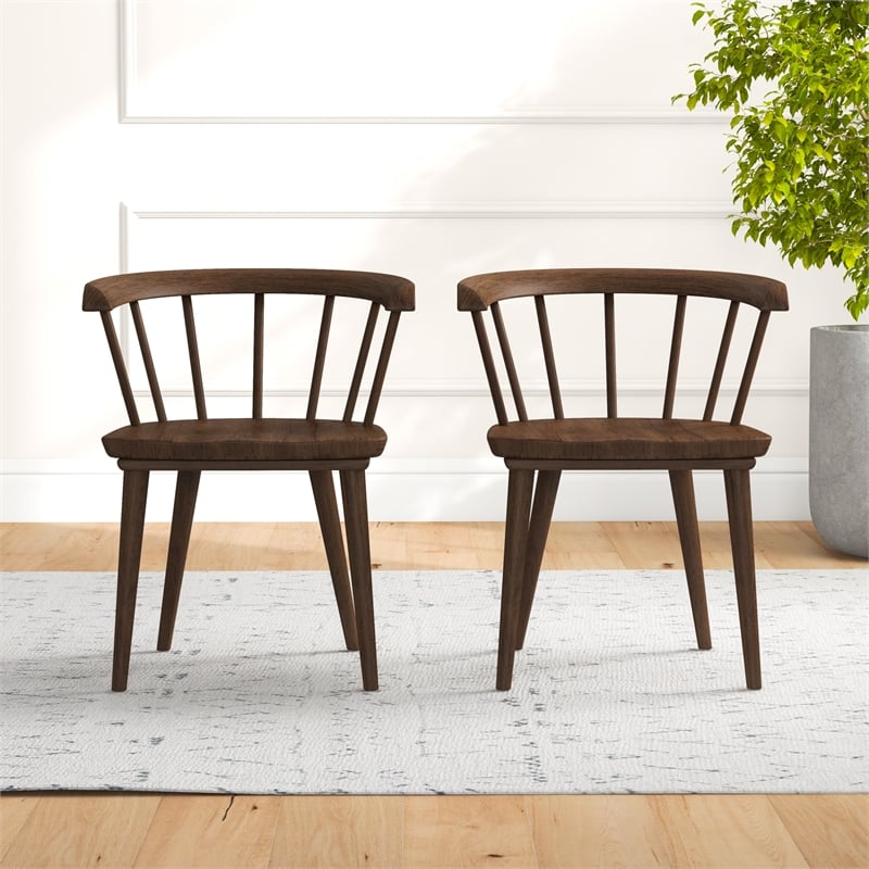 Riley Mid-Century Modern Solid Wood Dining Chair in Brown (Set of 2)