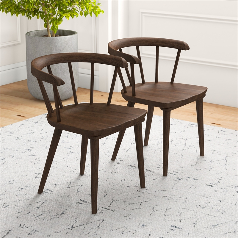 Riley Mid-Century Modern Solid Wood Dining Chair in Brown (Set of 2)