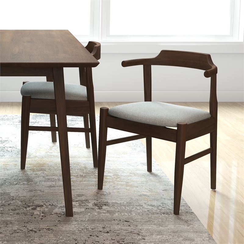 Kathy Mid-Century Modern Gray Fabric Dining Chair (Set of 2)