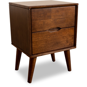 edie mid-century modern  solid wood 2-drawer night stand  in brown