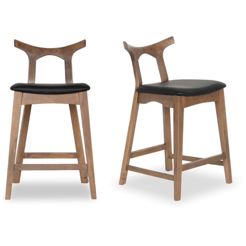 Crotone Mid-Century Modern Square Faux Leather Counter Stool in Black