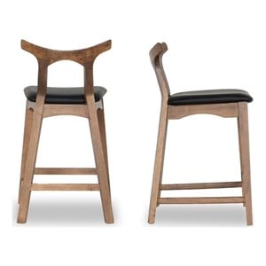 Crotone Mid-Century Modern Square Faux Leather Counter Stool in Black